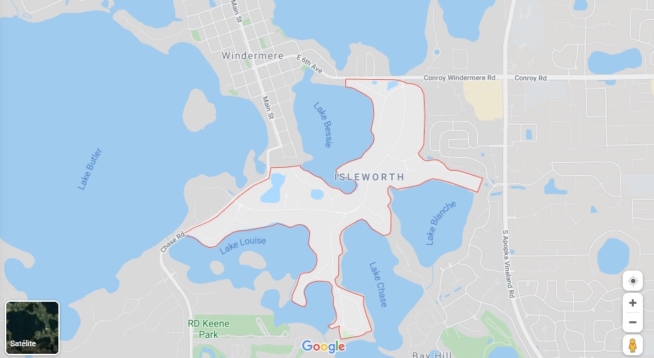 Mapa de Isleworth e região no Condado de Orange County