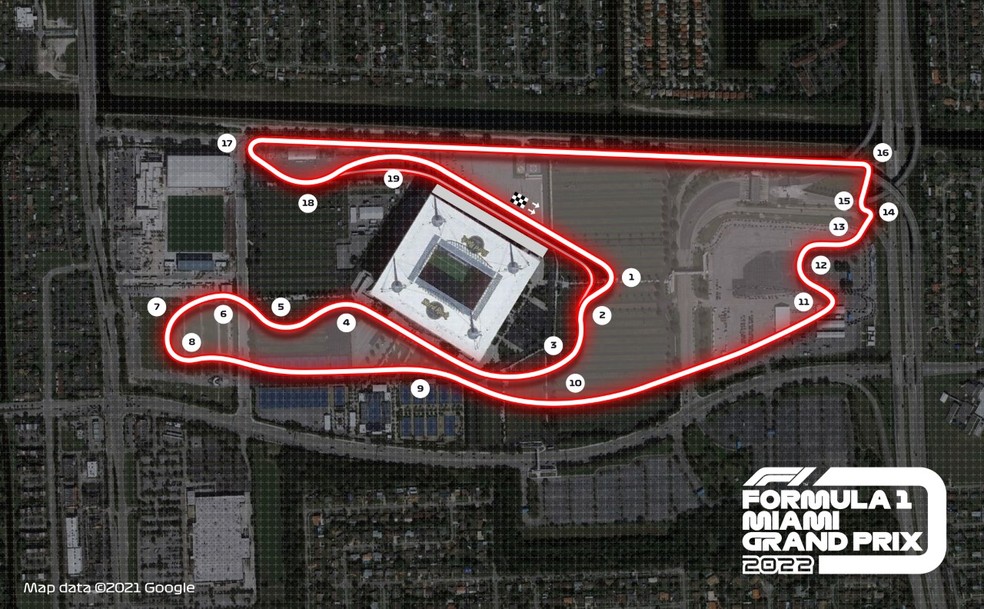 Circuito do Grande Prix de Formulá 1 em Miami, em torno do Hard Rock Stadium