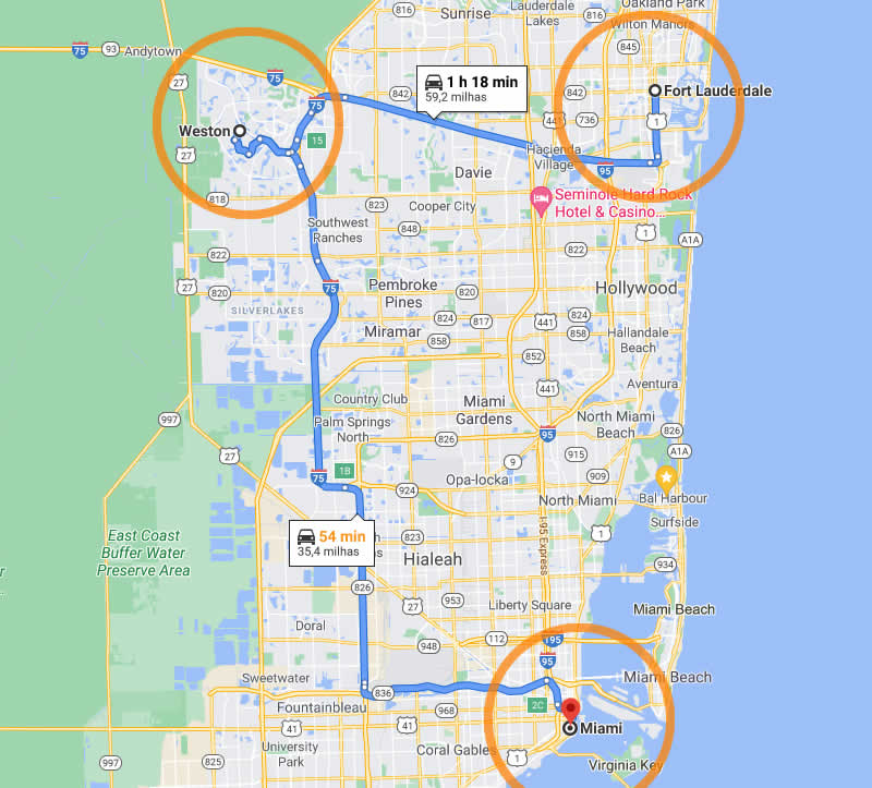 Weston fica na parte mais oeste do condado de Broward no mapa