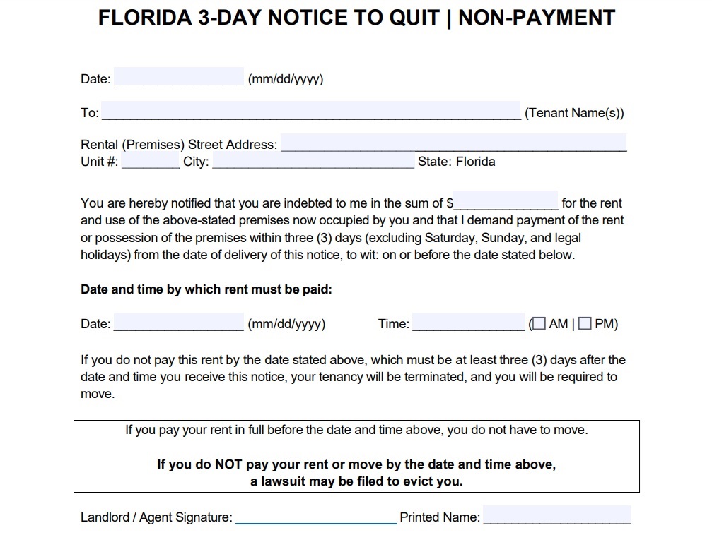 3-day-notice formulário para despejo